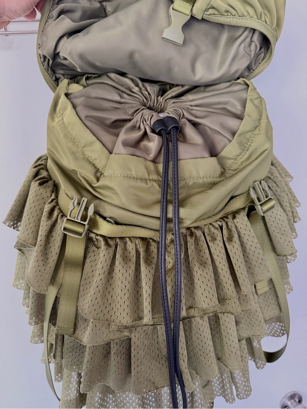 Fenty x Puma Rihanna Ruffle Mesh Backpack Olive Green - Picture 5 of 16